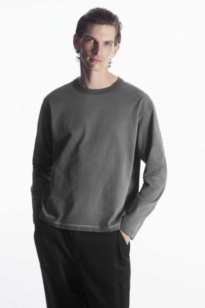 Men's COS Boxy Heavyweight Long-Sleeved T-Shirt Dark Grey | 8467CQGWL