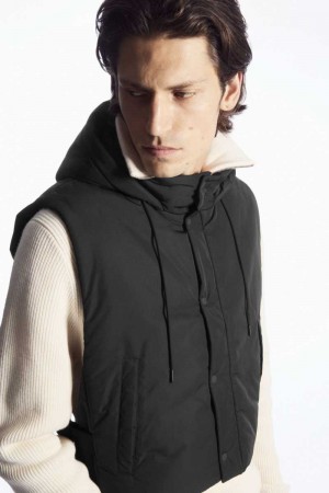 Men's COS Buckled-Side Padded Hooded Vest Black | 7352PCYFB