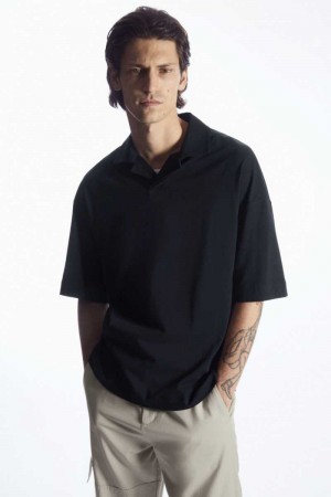 Men's COS Oversized Open-Collar Polo Shirts Navy | 2658GXUOP