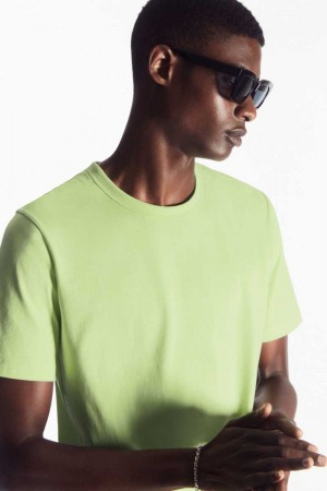 Men's COS Regular-Fit Mid-Weight Brushed T-Shirt Light Green | 9306VUZMR