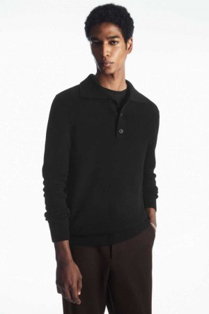 Men's COS Wool And Cashmere Polo Shirts Black | 0476USJXA