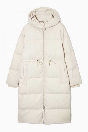 Women's COS Hooded Recycled Down Puffer Coats Cream | 1862QHOZF