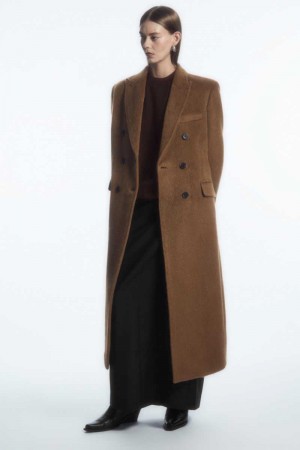 Women's COS Oversized Double-Breasted Wool Coats Brown | 7613EOVBC