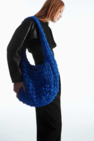 Women's COS Oversized Quilted Crossbody Bag Blue | 9435OXWTI