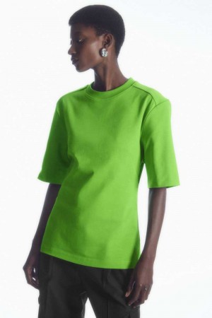 Women's COS Power-Shoulder Waisted T-Shirt Green | 1735DLQIB