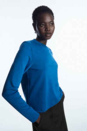 Women's COS Regular-Fit Heavyweight Long-Sleeved T-Shirt Blue | 2396TRCBJ