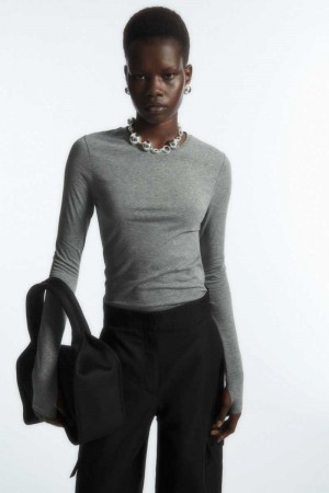 Women's COS Slim-Fit Long-Sleeve Tops Dark Grey | 2186KHIBC