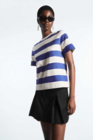 Women's COS The Clean Cut T-Shirt Blue / White | 2596KWSAY