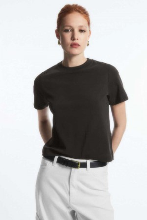 Women's COS The Clean Cut T-Shirt Dark Brown | 8651LIGDM