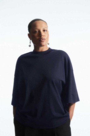 Women's COS The Full Volume T-Shirt Navy | 1943YOABV