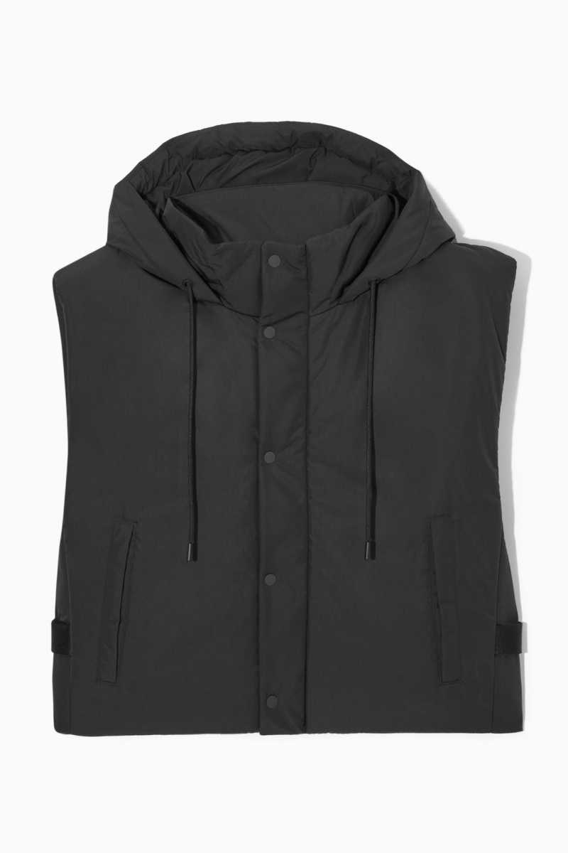 Men's COS Buckled-Side Padded Hooded Vest Black | 7352PCYFB