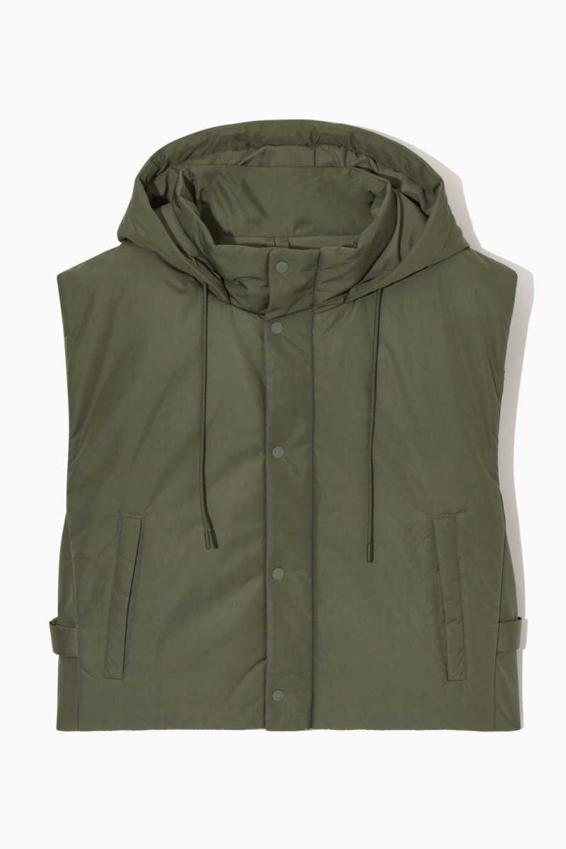 Men's COS Buckled-Side Padded Hooded Vest Dark Green | 5680WKRSM