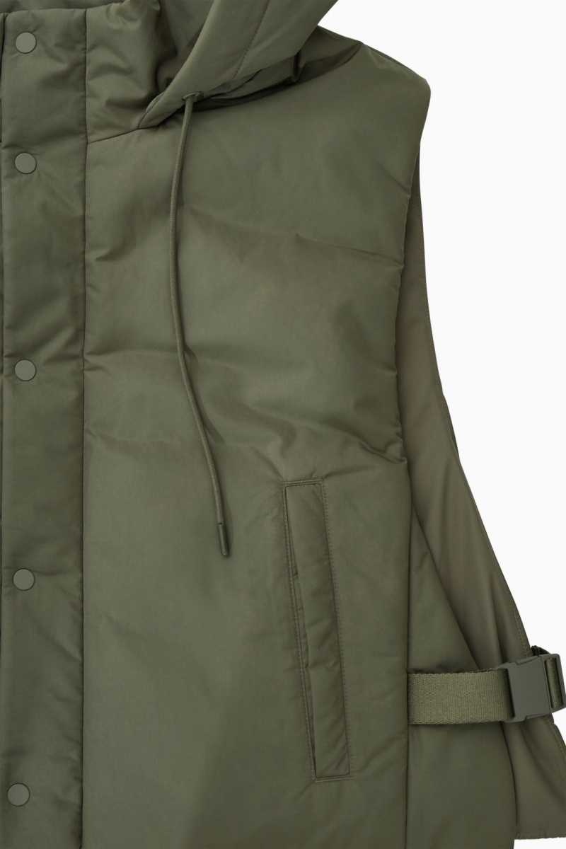 Men's COS Buckled-Side Padded Hooded Vest Dark Green | 5680WKRSM