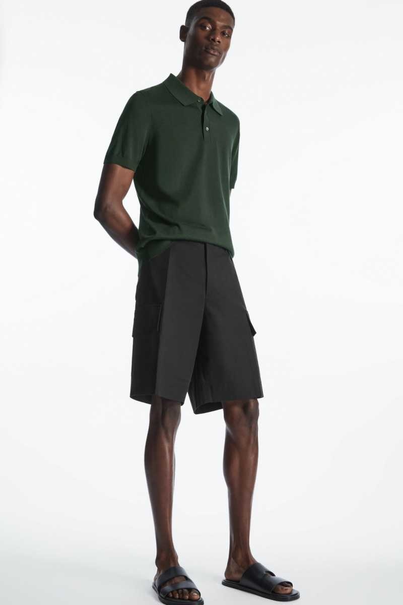 Men's COS Knitted Silk Polo Shirts Dark Green | 1957MDIFT