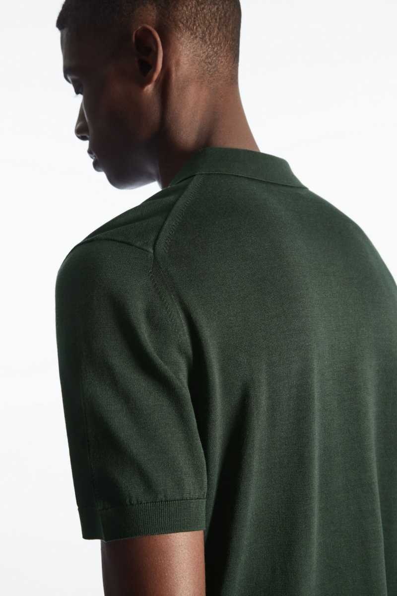 Men's COS Knitted Silk Polo Shirts Dark Green | 1957MDIFT