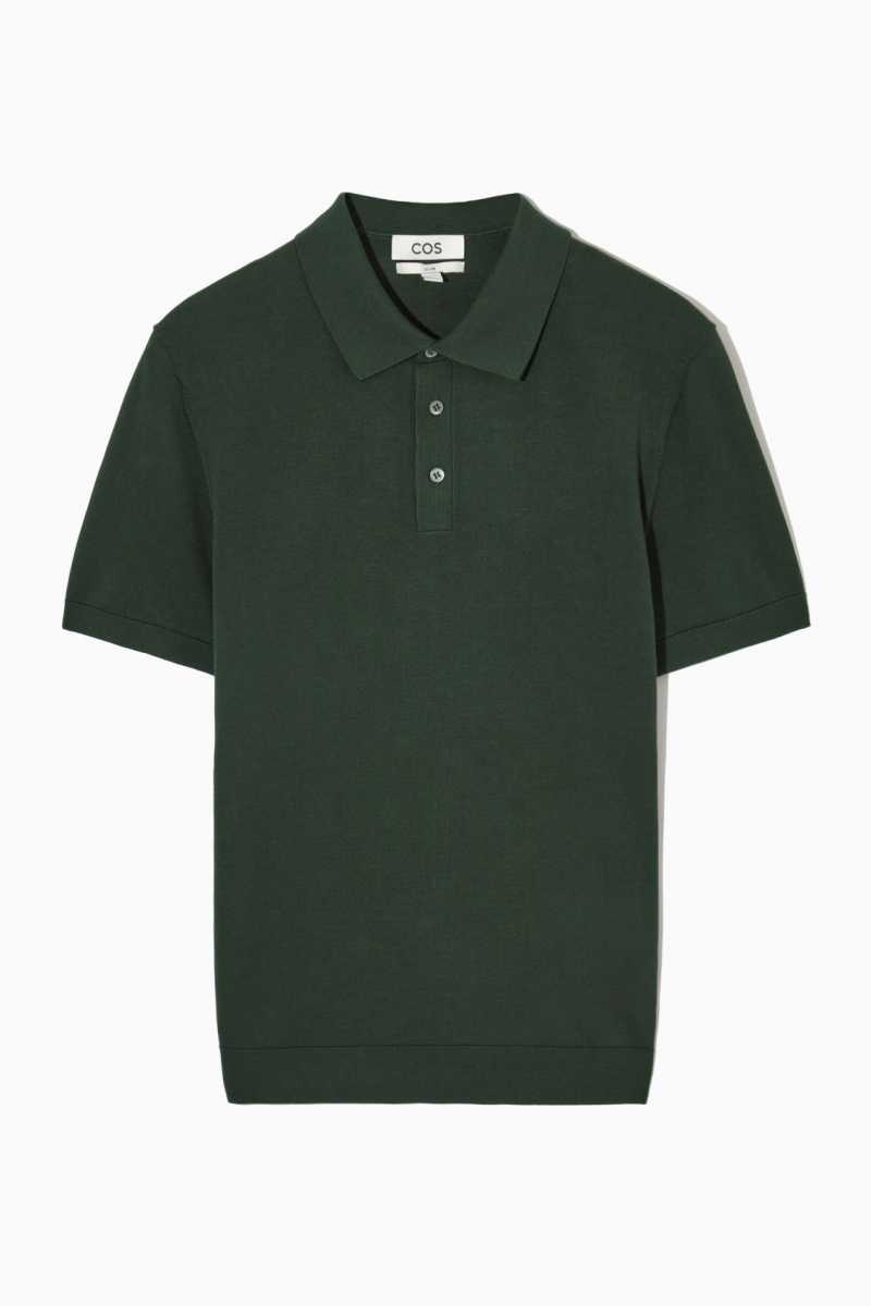 Men's COS Knitted Silk Polo Shirts Dark Green | 1957MDIFT