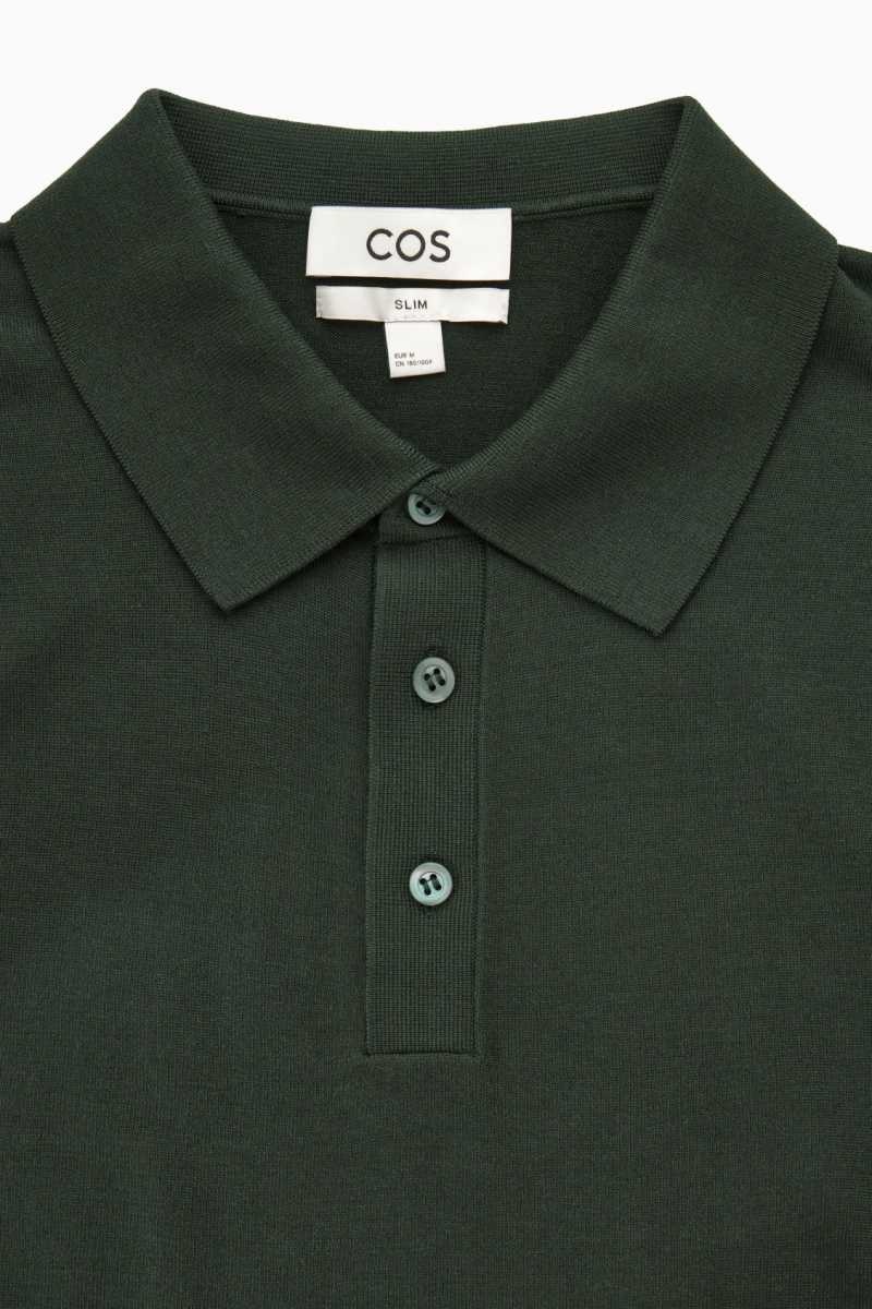 Men's COS Knitted Silk Polo Shirts Dark Green | 1957MDIFT