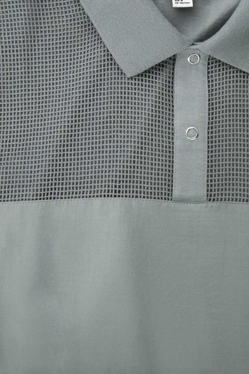 Men's COS Mesh-Panel Polo Shirts Grey | 0241YUQZO