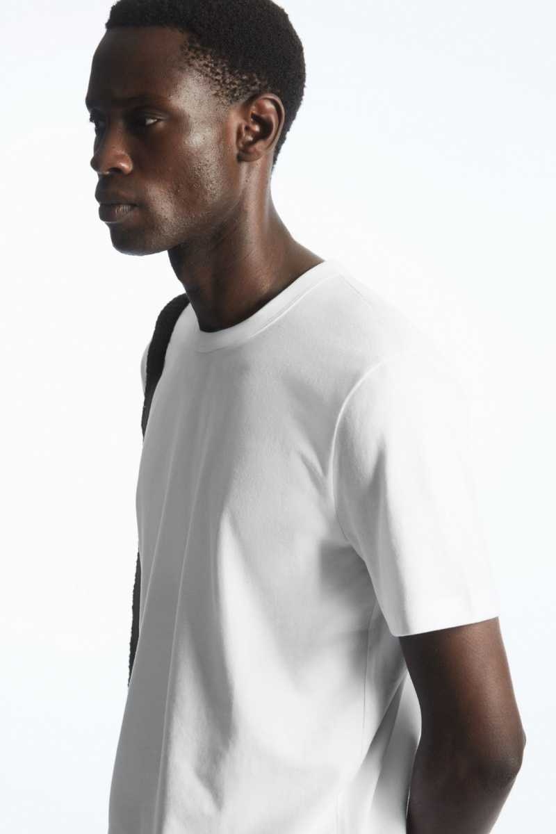 Men's COS Regular-Fit Mid-Weight Brushed T-Shirt White | 9305YNAGU