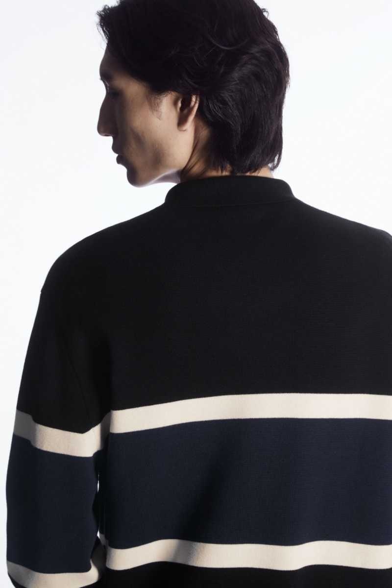 Men's COS Striped Polo Shirts Black | 1753KGFBP