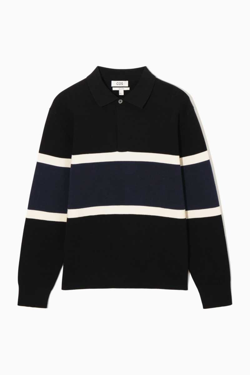 Men's COS Striped Polo Shirts Black | 1753KGFBP