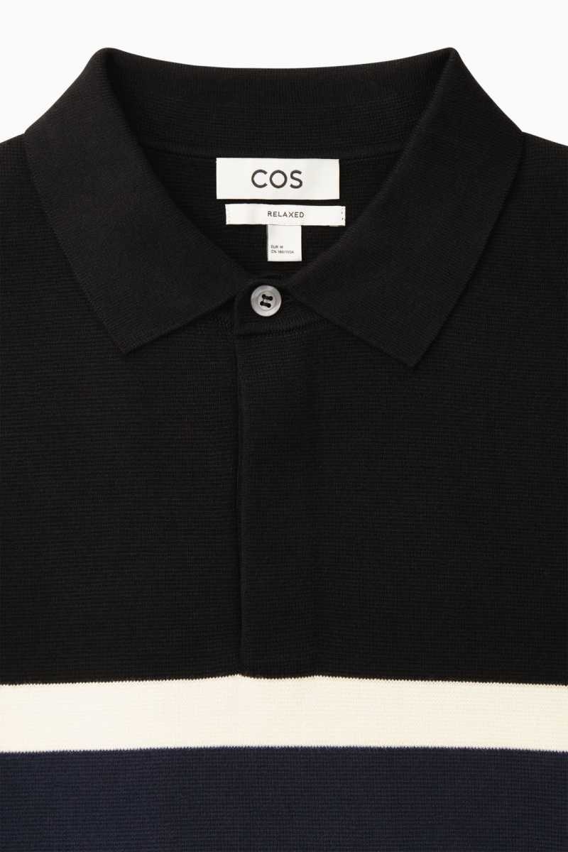 Men's COS Striped Polo Shirts Black | 1753KGFBP