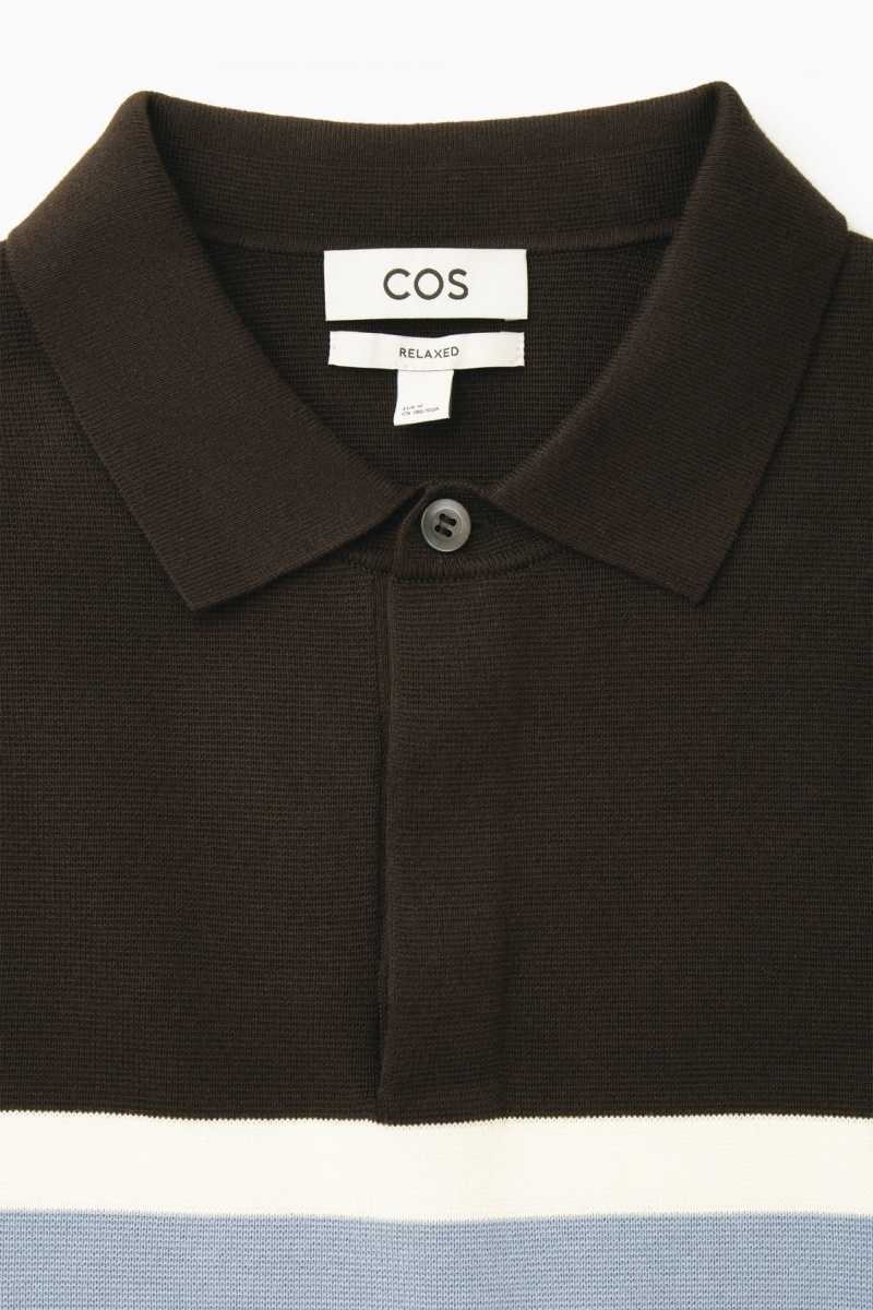 Men's COS Striped Polo Shirts Dark Brown | 8705IZCHS