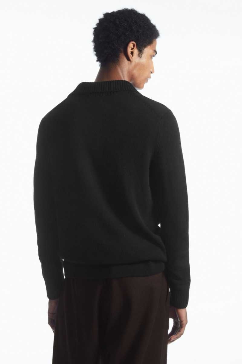 Men's COS Wool And Cashmere Polo Shirts Black | 0476USJXA