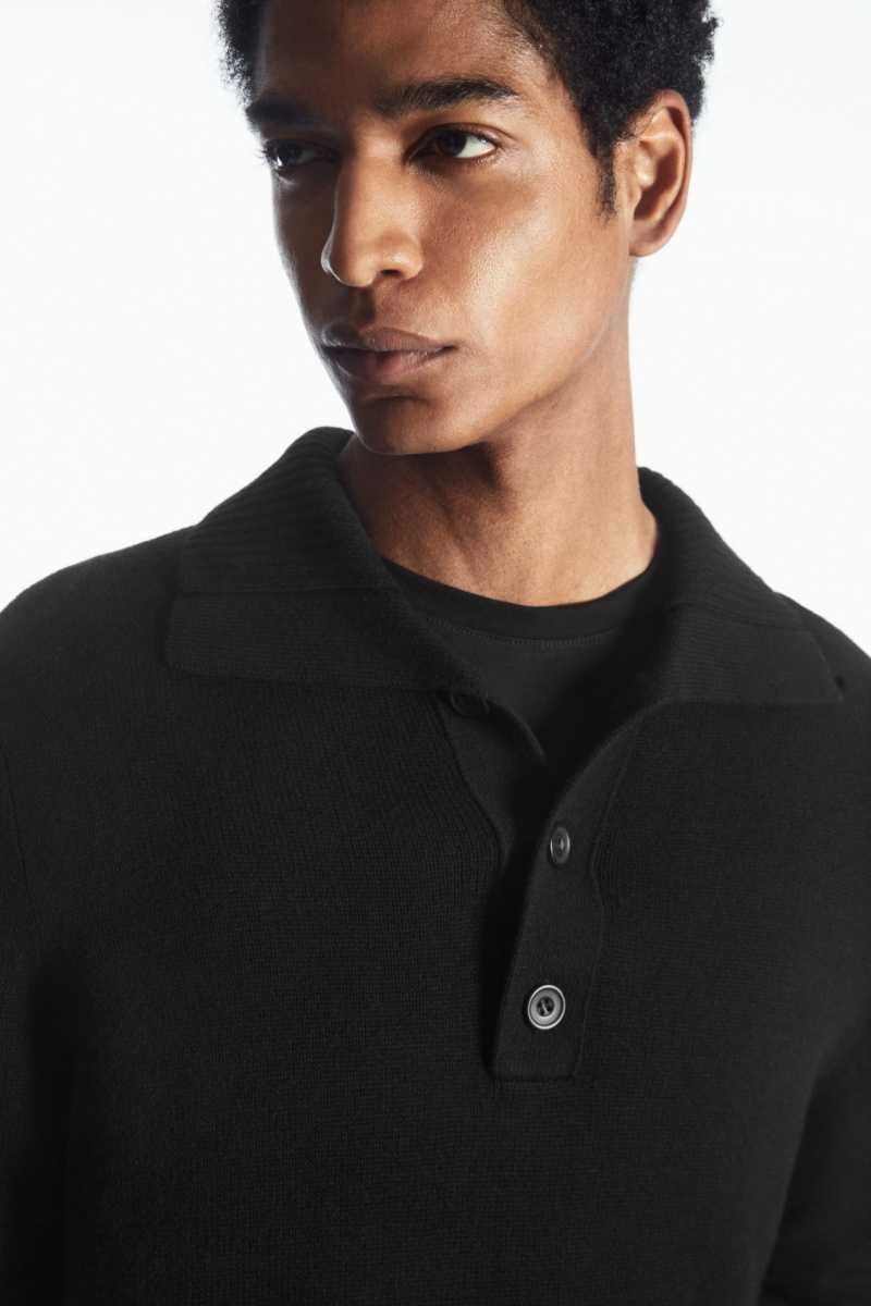 Men's COS Wool And Cashmere Polo Shirts Black | 0476USJXA