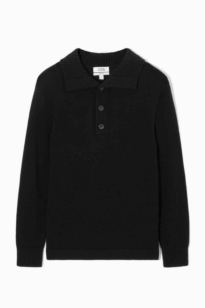 Men's COS Wool And Cashmere Polo Shirts Black | 0476USJXA