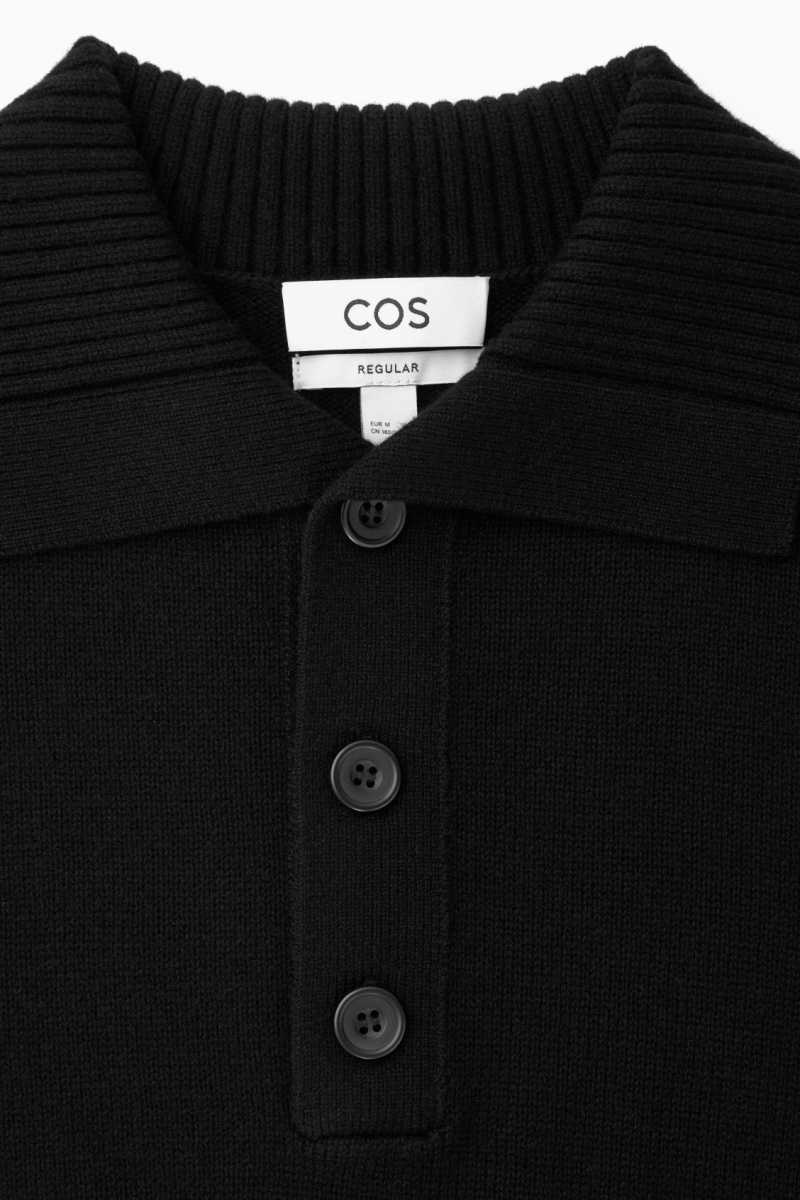 Men's COS Wool And Cashmere Polo Shirts Black | 0476USJXA