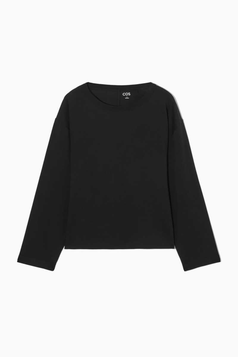 Women's COS Boxy Long-Sleeved T-Shirt Black | 4105BVEZR