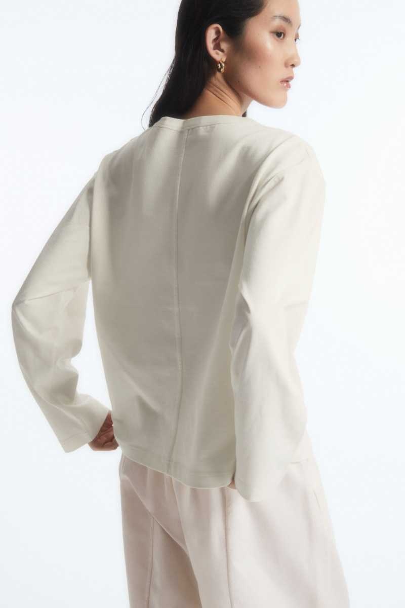 Women's COS Boxy Long-Sleeved T-Shirt White | 0746VQJXS