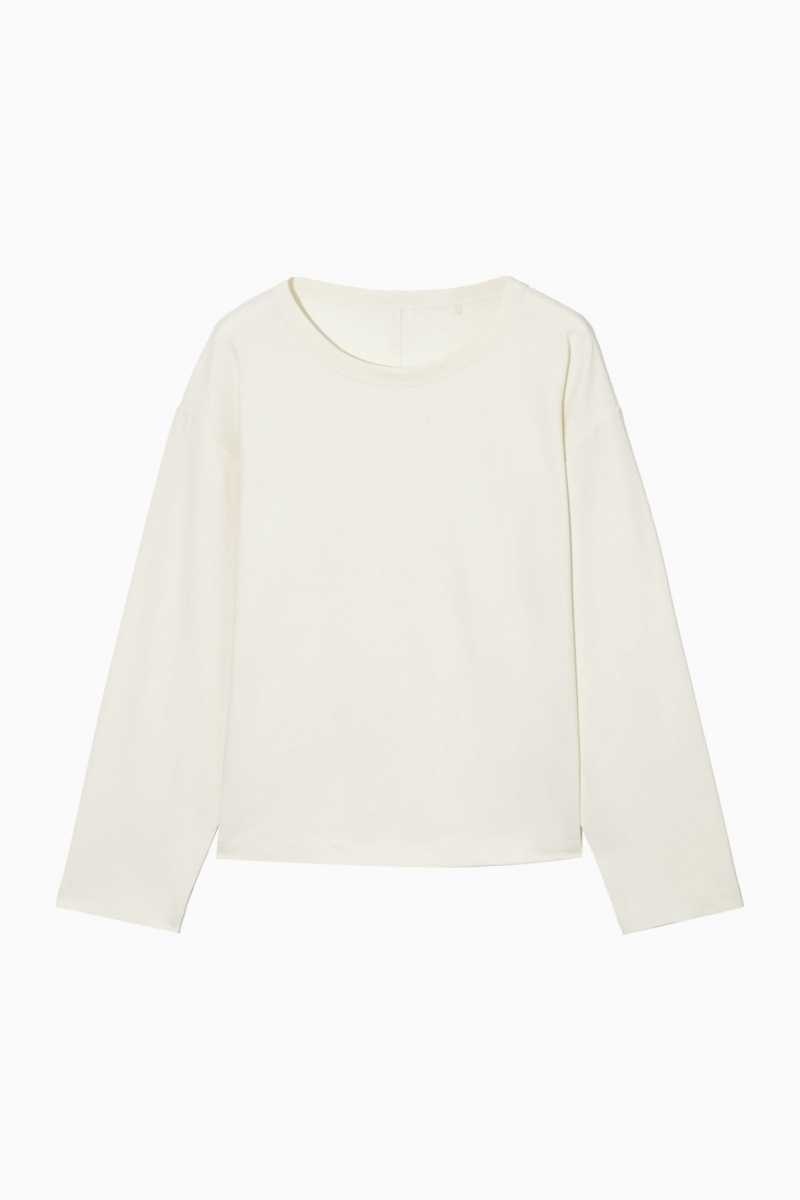 Women's COS Boxy Long-Sleeved T-Shirt White | 0746VQJXS