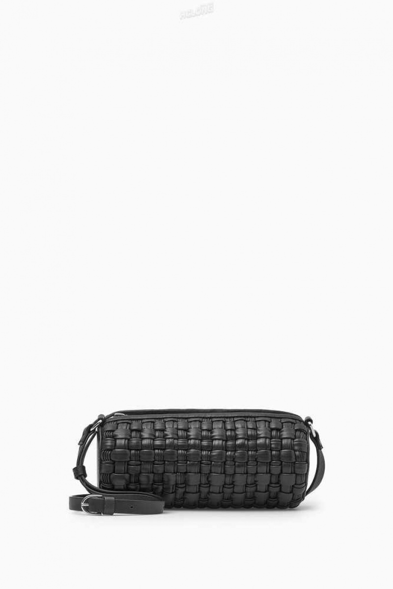 Women's COS Braided Barrel Shoulder Bag - Leather Bags Black | 9584APQSI