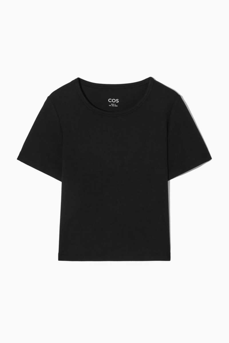 Women's COS Cropped Slim-Fit T-Shirt Black | 1907RIJBA