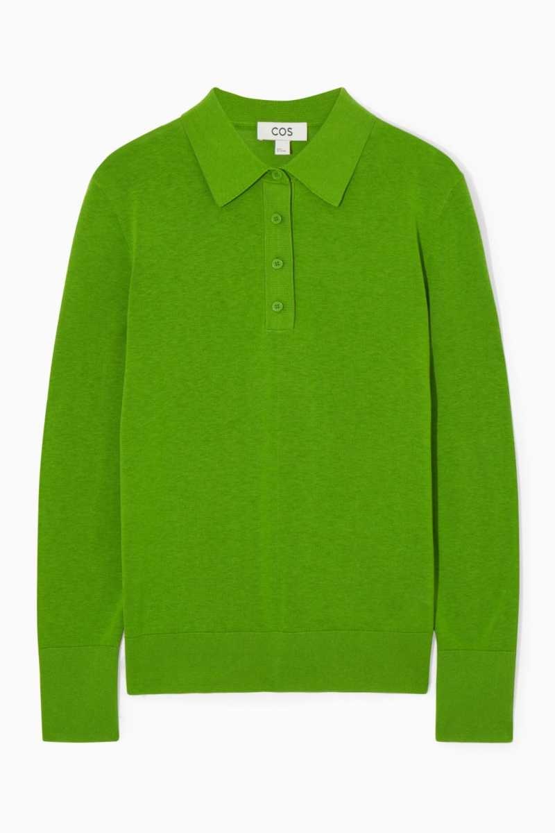 Women's COS Knitted Silk-Blend Polo Shirts Green | 2608UVSWF