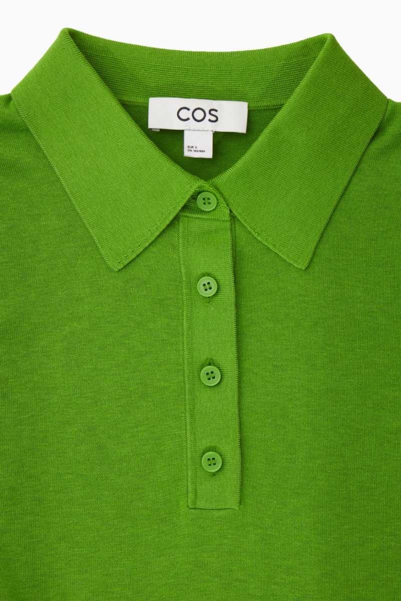 Women's COS Knitted Silk-Blend Polo Shirts Green | 2608UVSWF