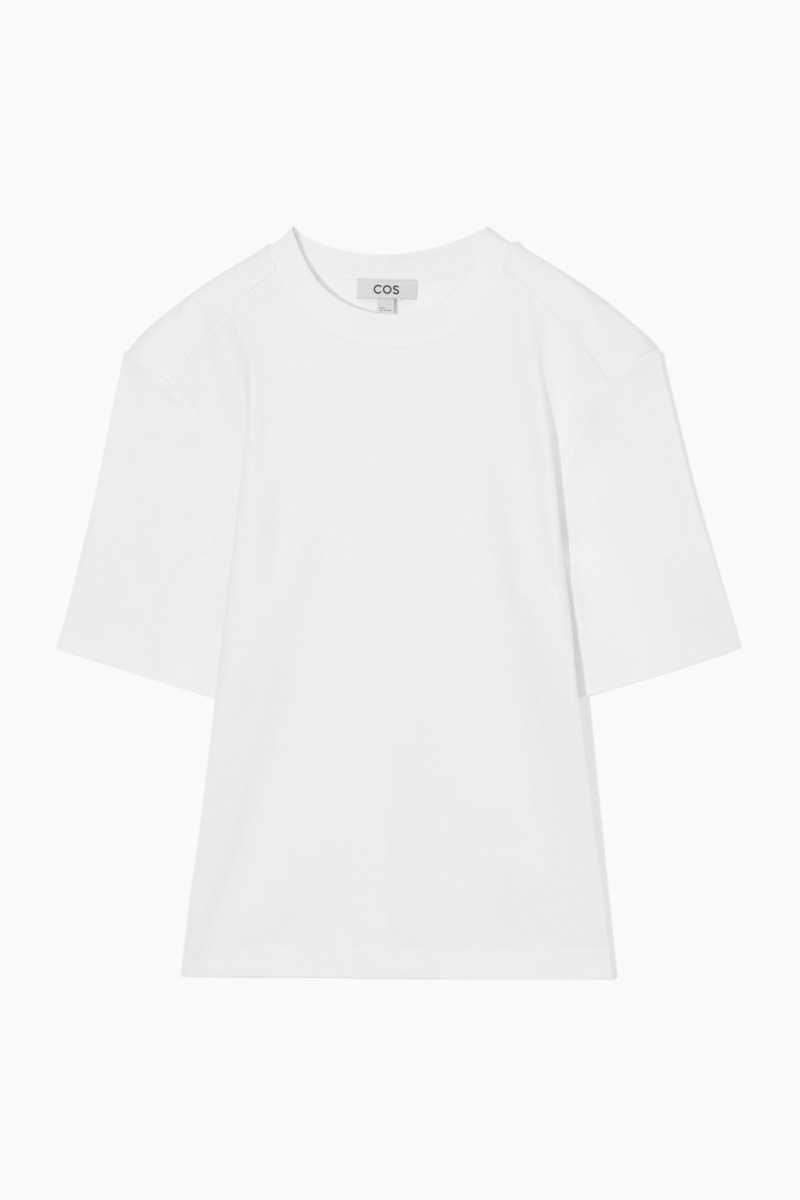 Women's COS Power-Shoulder Waisted T-Shirt White | 6732MLCZP