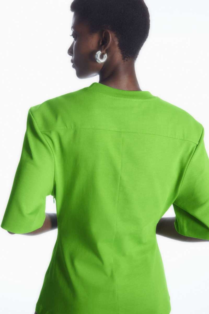 Women's COS Power-Shoulder Waisted T-Shirt Green | 1735DLQIB