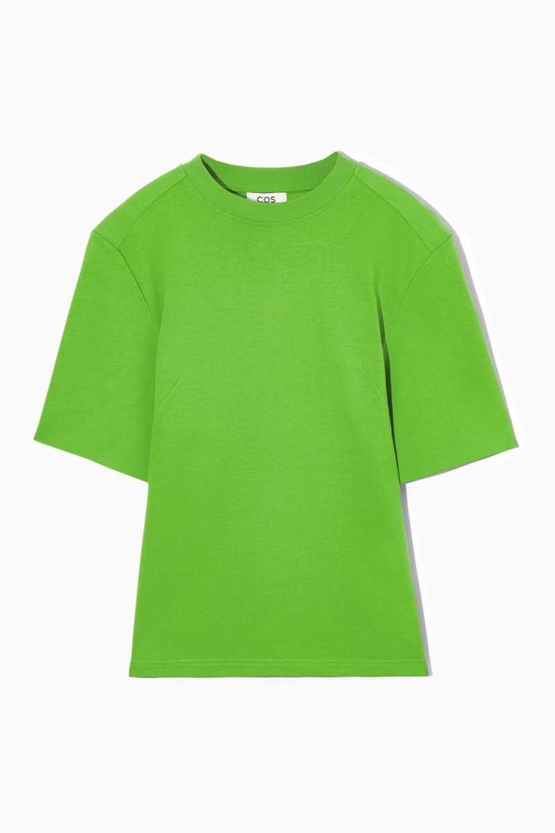 Women's COS Power-Shoulder Waisted T-Shirt Green | 1735DLQIB