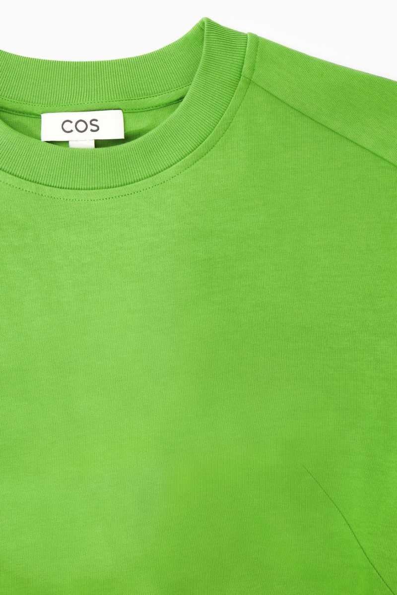 Women's COS Power-Shoulder Waisted T-Shirt Green | 1735DLQIB