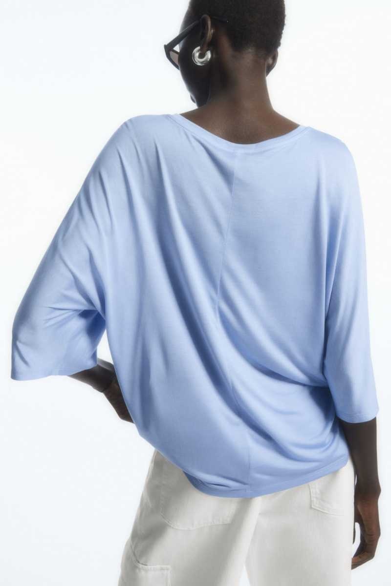 Women's COS Pure Mulberry Silk T-Shirt Light Blue | 6793RTNOK