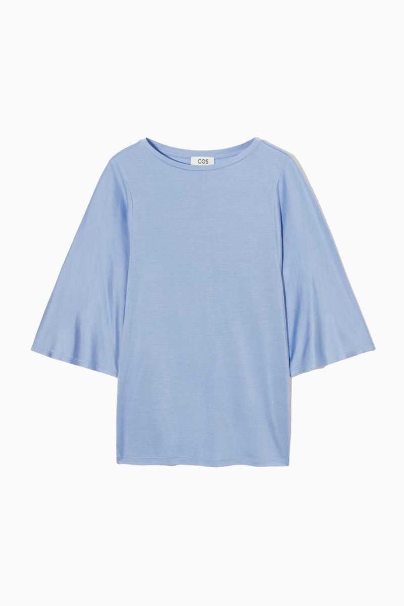 Women's COS Pure Mulberry Silk T-Shirt Light Blue | 6793RTNOK