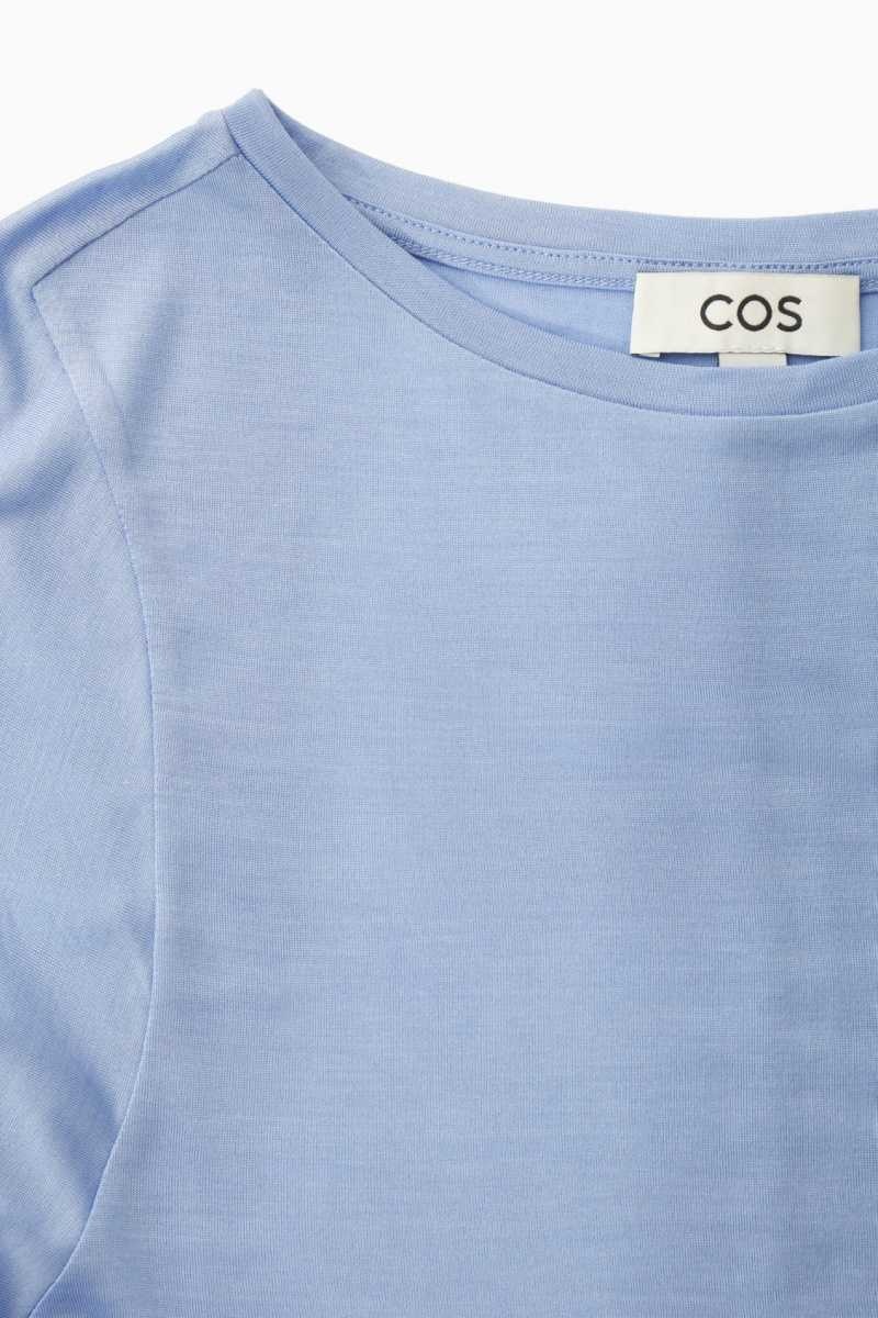 Women's COS Pure Mulberry Silk T-Shirt Light Blue | 6793RTNOK