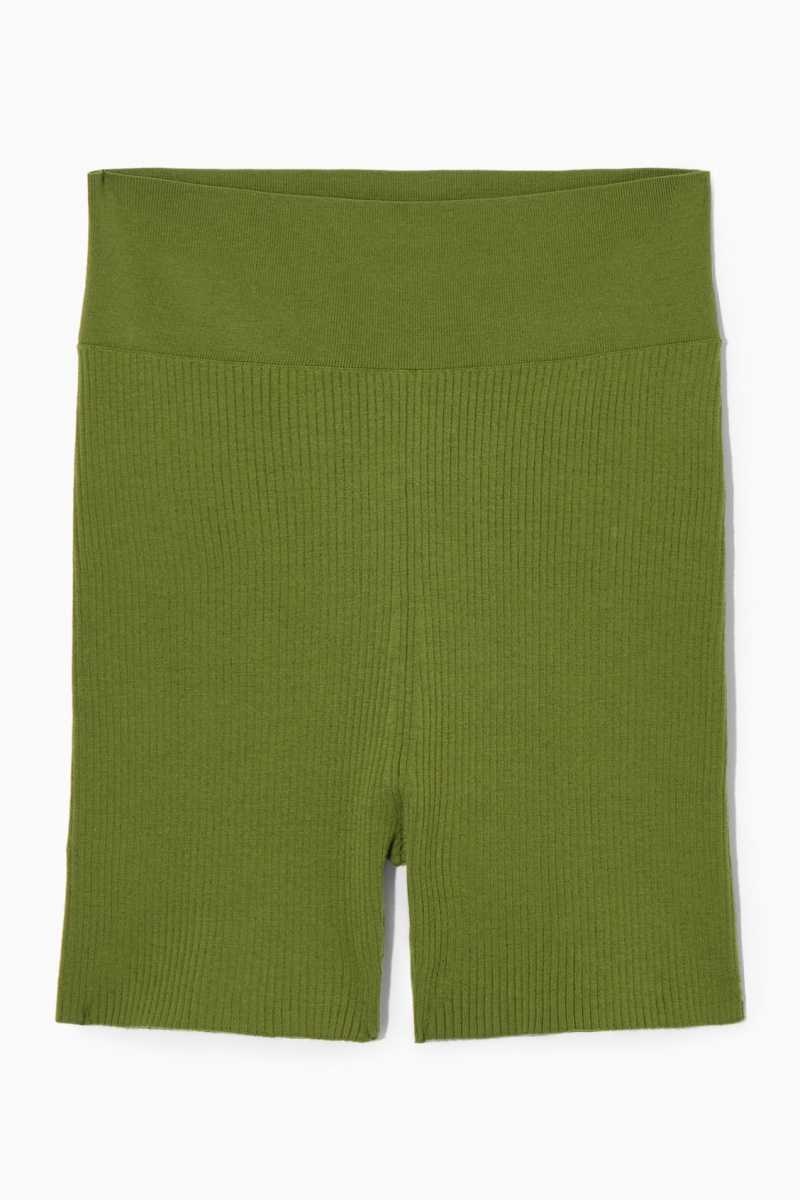 Women's COS Ribbed-Knit Merino Wool Shorts Green | 1847OZWPU