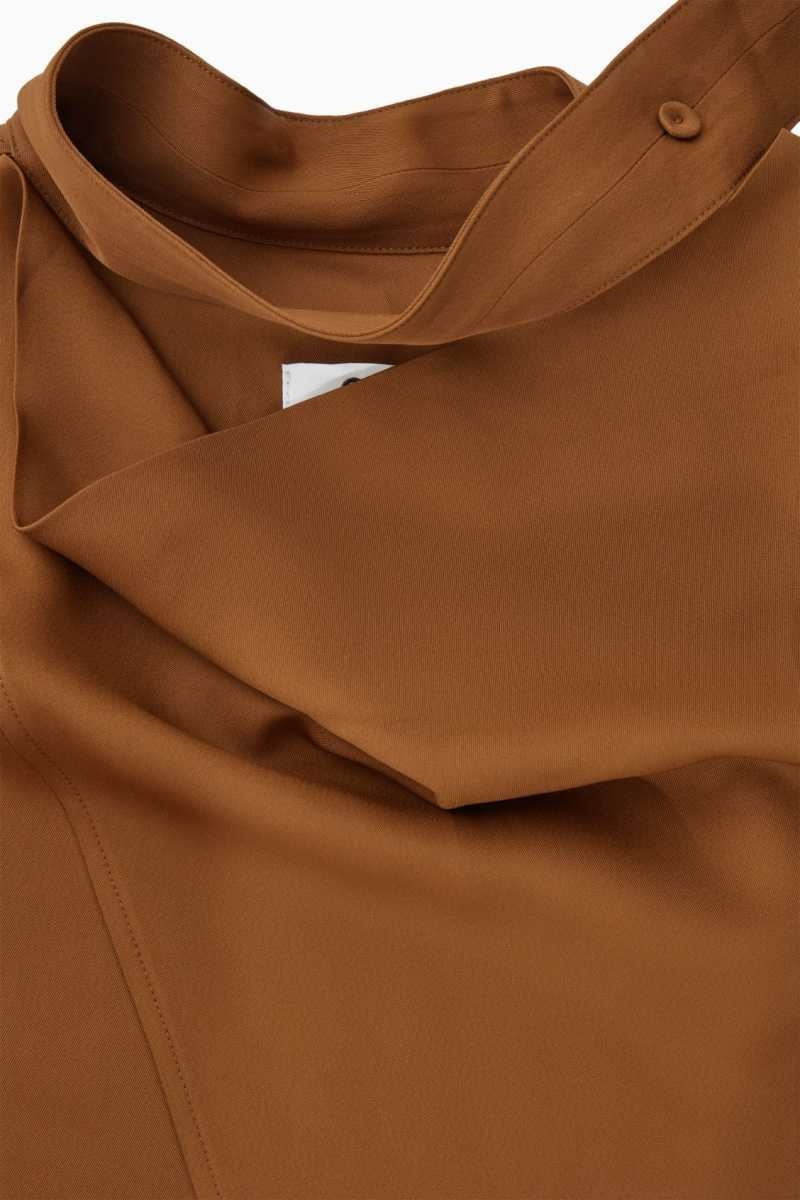 Women's COS Scarf-Detail Cutout Blouse Brown | 4021SHUJW