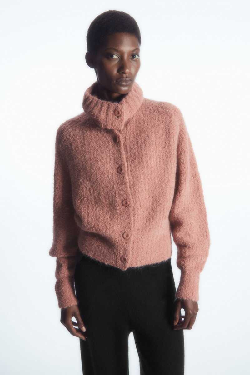 Women's COS Spread-Collar Textured Alpaca Cardigan Pink | 8549RMEKV