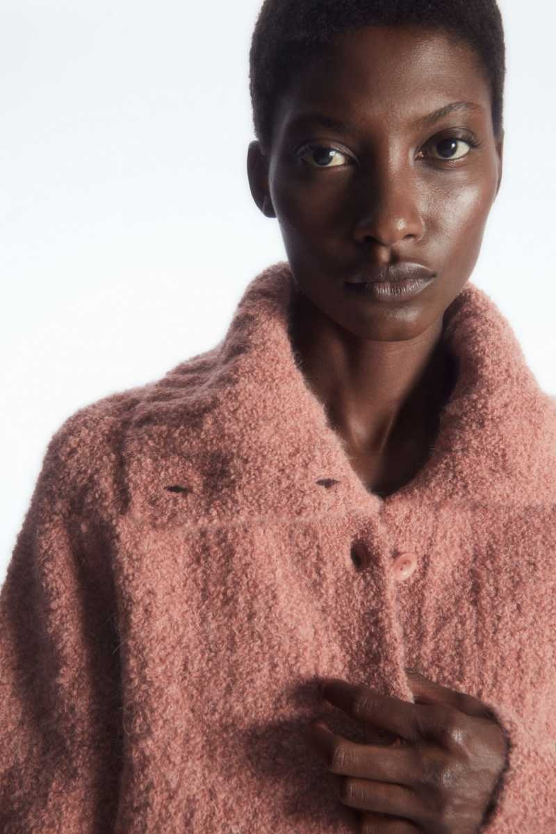 Women's COS Spread-Collar Textured Alpaca Cardigan Pink | 8549RMEKV