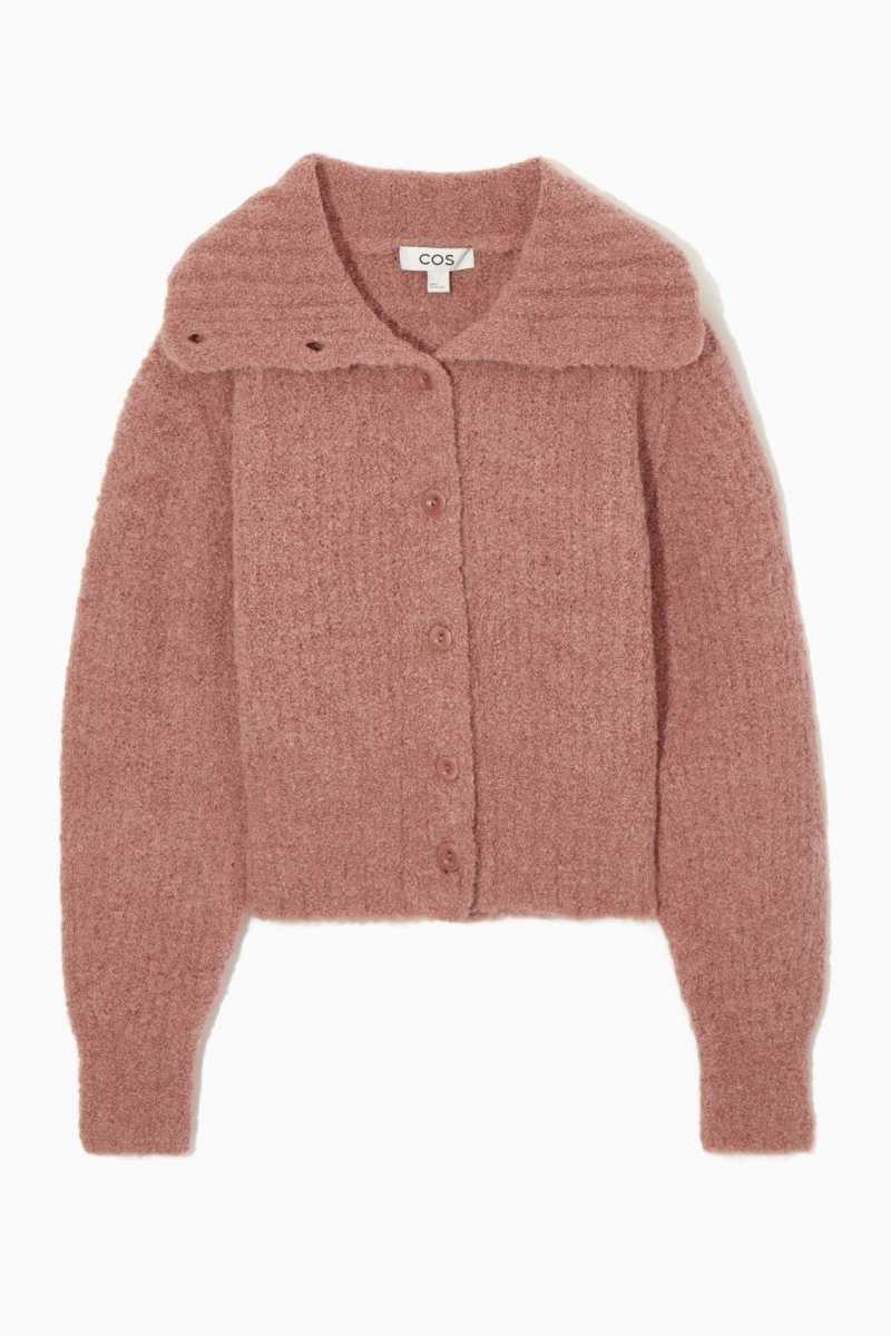 Women's COS Spread-Collar Textured Alpaca Cardigan Pink | 8549RMEKV